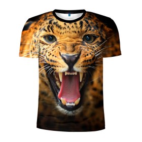 Мужская футболка 3D спортивная с принтом Леопард в Белгороде, 100% полиэстер с улучшенными характеристиками | приталенный силуэт, круглая горловина, широкие плечи, сужается к линии бедра | киса | кошка | леопард | хищник