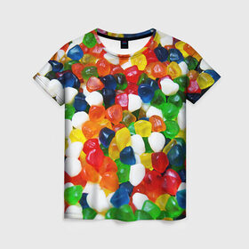 Женская футболка 3D с принтом Мармелад в Белгороде, 100% полиэфир ( синтетическое хлопкоподобное полотно) | прямой крой, круглый вырез горловины, длина до линии бедер | вкусности | конфеты | мармелад | сладости