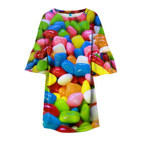 Детское платье 3D с принтом Конфетки в Белгороде, 100% полиэстер | прямой силуэт, чуть расширенный к низу. Круглая горловина, на рукавах — воланы | Тематика изображения на принте: вкусности | конфеты | мармелад | сладости