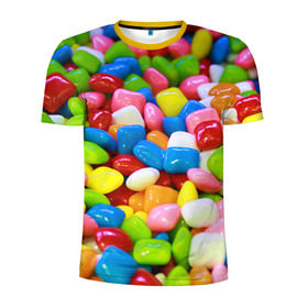 Мужская футболка 3D спортивная с принтом Конфетки в Белгороде, 100% полиэстер с улучшенными характеристиками | приталенный силуэт, круглая горловина, широкие плечи, сужается к линии бедра | вкусности | конфеты | мармелад | сладости