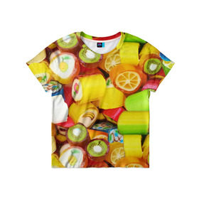 Детская футболка 3D с принтом Леденцы в Белгороде, 100% гипоаллергенный полиэфир | прямой крой, круглый вырез горловины, длина до линии бедер, чуть спущенное плечо, ткань немного тянется | вкусности | конфеты сладости | леденец
