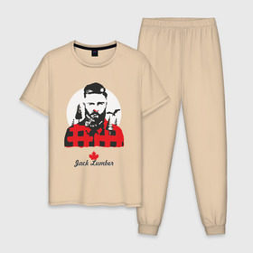 Мужская пижама хлопок с принтом Канадский лесоруб в Белгороде, 100% хлопок | брюки и футболка прямого кроя, без карманов, на брюках мягкая резинка на поясе и по низу штанин
 | борода