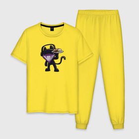 Мужская пижама хлопок с принтом Monstercat в Белгороде, 100% хлопок | брюки и футболка прямого кроя, без карманов, на брюках мягкая резинка на поясе и по низу штанин
 | cat | monenstercrat | monster | дабстеп | кот | музыка | электронная музыка
