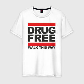 Мужская футболка хлопок с принтом Без наркотиков в Белгороде, 100% хлопок | прямой крой, круглый вырез горловины, длина до линии бедер, слегка спущенное плечо. | drugfree | punk | straight edge | sxe | зож