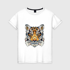 Женская футболка хлопок с принтом Тигруля в Белгороде, 100% хлопок | прямой крой, круглый вырез горловины, длина до линии бедер, слегка спущенное плечо | звери | лев | минимализм | свирепый тигр защитит вас в любое время :)геометрия | тигр