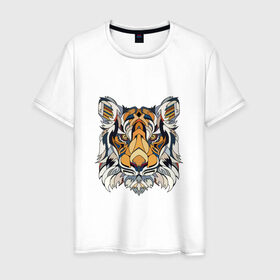 Мужская футболка хлопок с принтом Тигруля в Белгороде, 100% хлопок | прямой крой, круглый вырез горловины, длина до линии бедер, слегка спущенное плечо. | звери | лев | минимализм | свирепый тигр защитит вас в любое время :)геометрия | тигр