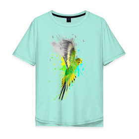 Мужская футболка хлопок Oversize с принтом Волнистый попугай в Белгороде, 100% хлопок | свободный крой, круглый ворот, “спинка” длиннее передней части | myparrots | попугаи | птицы | цветы