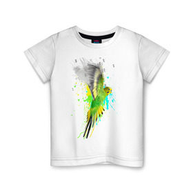 Детская футболка хлопок с принтом Волнистый попугай в Белгороде, 100% хлопок | круглый вырез горловины, полуприлегающий силуэт, длина до линии бедер | Тематика изображения на принте: myparrots | попугаи | птицы | цветы