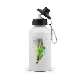 Бутылка спортивная с принтом Волнистый попугай в Белгороде, металл | емкость — 500 мл, в комплекте две пластиковые крышки и карабин для крепления | myparrots | попугаи | птицы | цветы