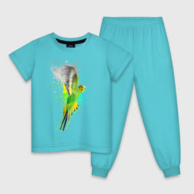 Детская пижама хлопок с принтом Волнистый попугай в Белгороде, 100% хлопок |  брюки и футболка прямого кроя, без карманов, на брюках мягкая резинка на поясе и по низу штанин
 | myparrots | попугаи | птицы | цветы