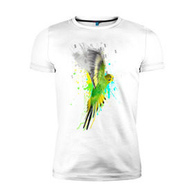 Мужская футболка премиум с принтом Волнистый попугай в Белгороде, 92% хлопок, 8% лайкра | приталенный силуэт, круглый вырез ворота, длина до линии бедра, короткий рукав | Тематика изображения на принте: myparrots | попугаи | птицы | цветы