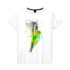 Женская футболка хлопок с принтом Волнистый попугай в Белгороде, 100% хлопок | прямой крой, круглый вырез горловины, длина до линии бедер, слегка спущенное плечо | myparrots | попугаи | птицы | цветы