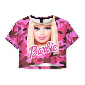 Женская футболка 3D укороченная с принтом Барби в Белгороде, 100% полиэстер | круглая горловина, длина футболки до линии талии, рукава с отворотами | swag | барки | девушкам | камуфляж | свэг