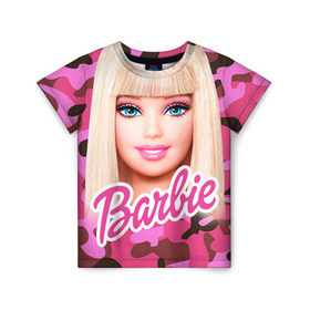 Детская футболка 3D с принтом Барби в Белгороде, 100% гипоаллергенный полиэфир | прямой крой, круглый вырез горловины, длина до линии бедер, чуть спущенное плечо, ткань немного тянется | swag | барки | девушкам | камуфляж | свэг