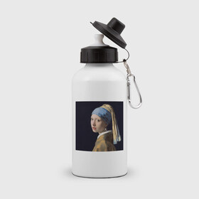 Бутылка спортивная с принтом Девушка с жемчужной серёжкой в Белгороде, металл | емкость — 500 мл, в комплекте две пластиковые крышки и карабин для крепления | 