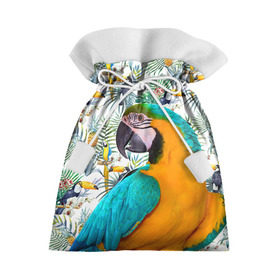 Подарочный 3D мешок с принтом Попугаи в Белгороде, 100% полиэстер | Размер: 29*39 см | myparrots | parrot | ара | листья | орнамент | попугаи | птицы | рай | синежелтый | тукан | узор | цветы
