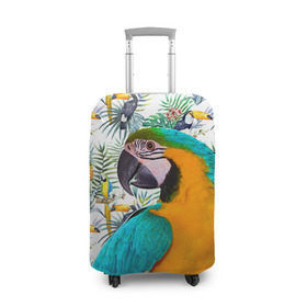 Чехол для чемодана 3D с принтом Попугаи в Белгороде, 86% полиэфир, 14% спандекс | двустороннее нанесение принта, прорези для ручек и колес | Тематика изображения на принте: myparrots | parrot | ара | листья | орнамент | попугаи | птицы | рай | синежелтый | тукан | узор | цветы