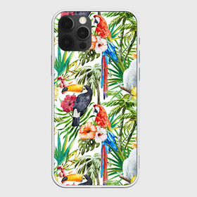 Чехол для iPhone 12 Pro с принтом Попугаи в Белгороде, силикон | область печати: задняя сторона чехла, без боковых панелей | myparrots | parrot | ара | листья | орнамент | попугаи | птицы | рай | тукан | узор | цветы
