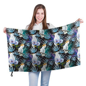 Флаг 3D с принтом Попугаи в Белгороде, 100% полиэстер | плотность ткани — 95 г/м2, размер — 67 х 109 см. Принт наносится с одной стороны | myparrots | parrotузор | листья | орнамент | попугаи | птицы | рай | цветы