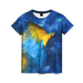 Женская футболка 3D с принтом Попугаи в Белгороде, 100% полиэфир ( синтетическое хлопкоподобное полотно) | прямой крой, круглый вырез горловины, длина до линии бедер | macaw | myparrots | parrot | ара | космос | попугаи | птицы