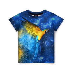 Детская футболка 3D с принтом Попугаи в Белгороде, 100% гипоаллергенный полиэфир | прямой крой, круглый вырез горловины, длина до линии бедер, чуть спущенное плечо, ткань немного тянется | Тематика изображения на принте: macaw | myparrots | parrot | ара | космос | попугаи | птицы