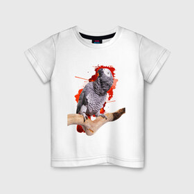 Детская футболка хлопок с принтом African grey в Белгороде, 100% хлопок | круглый вырез горловины, полуприлегающий силуэт, длина до линии бедер | Тематика изображения на принте: 