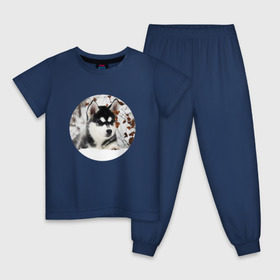 Детская пижама хлопок с принтом Щенок хаски в Белгороде, 100% хлопок |  брюки и футболка прямого кроя, без карманов, на брюках мягкая резинка на поясе и по низу штанин
 | dog | husky | собака | хаски | щенок
