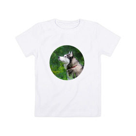Детская футболка хлопок с принтом Хаски в Белгороде, 100% хлопок | круглый вырез горловины, полуприлегающий силуэт, длина до линии бедер | dog | husky | собака | хаски | щенок