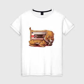 Женская футболка хлопок с принтом Вымершие виды в Белгороде, 100% хлопок | прямой крой, круглый вырез горловины, длина до линии бедер, слегка спущенное плечо | касета | кошка | тигр