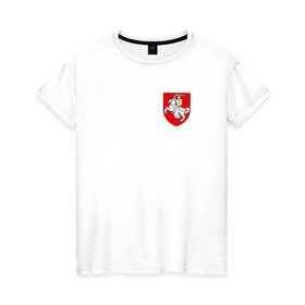 Женская футболка хлопок с принтом Пагоня (Погоня) в Белгороде, 100% хлопок | прямой крой, круглый вырез горловины, длина до линии бедер, слегка спущенное плечо | 