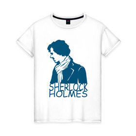 Женская футболка хлопок с принтом Шерлок (SHERLOCK) в Белгороде, 100% хлопок | прямой крой, круглый вырез горловины, длина до линии бедер, слегка спущенное плечо | 