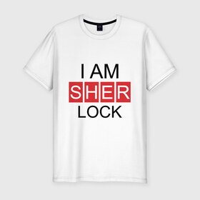 Мужская футболка премиум с принтом Шерлок (SHERLOCK) в Белгороде, 92% хлопок, 8% лайкра | приталенный силуэт, круглый вырез ворота, длина до линии бедра, короткий рукав | Тематика изображения на принте: 
