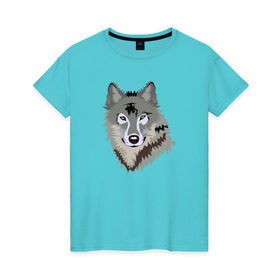 Женская футболка хлопок с принтом Волк в Белгороде, 100% хлопок | прямой крой, круглый вырез горловины, длина до линии бедер, слегка спущенное плечо | волк | волкволчёнок | рисованный волк | серый волк