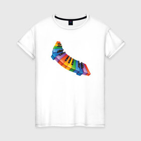 Женская футболка хлопок с принтом Разноцветные клавиши в Белгороде, 100% хлопок | прямой крой, круглый вырез горловины, длина до линии бедер, слегка спущенное плечо | клавиши | краски | радуга | разноцветные клавишицвета