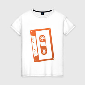 Женская футболка хлопок с принтом Кассета в Белгороде, 100% хлопок | прямой крой, круглый вырез горловины, длина до линии бедер, слегка спущенное плечо | касета | музыка | плеер | ретро
