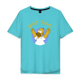 Мужская футболка хлопок Oversize с принтом Homer Simpson Woo Hoo в Белгороде, 100% хлопок | свободный крой, круглый ворот, “спинка” длиннее передней части | Тематика изображения на принте: homer simpson woo hoo гомер симпсон