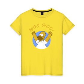 Женская футболка хлопок с принтом Homer Simpson Woo Hoo в Белгороде, 100% хлопок | прямой крой, круглый вырез горловины, длина до линии бедер, слегка спущенное плечо | Тематика изображения на принте: homer simpson woo hoo гомер симпсон