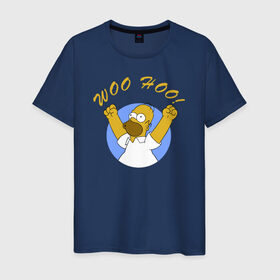 Мужская футболка хлопок с принтом Homer Simpson Woo Hoo в Белгороде, 100% хлопок | прямой крой, круглый вырез горловины, длина до линии бедер, слегка спущенное плечо. | homer simpson woo hoo гомер симпсон