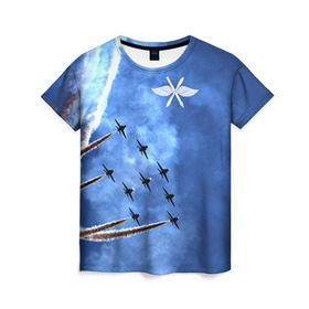 Женская футболка 3D с принтом Самолеты в небе в Белгороде, 100% полиэфир ( синтетическое хлопкоподобное полотно) | прямой крой, круглый вырез горловины, длина до линии бедер | авиатор | авиация | ввс | герб | летчику | небо | самолет | флаг