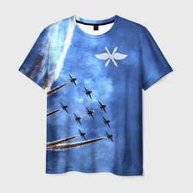 Мужская футболка 3D с принтом Самолеты в небе в Белгороде, 100% полиэфир | прямой крой, круглый вырез горловины, длина до линии бедер | авиатор | авиация | ввс | герб | летчику | небо | самолет | флаг