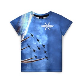 Детская футболка 3D с принтом Самолеты в небе в Белгороде, 100% гипоаллергенный полиэфир | прямой крой, круглый вырез горловины, длина до линии бедер, чуть спущенное плечо, ткань немного тянется | авиатор | авиация | ввс | герб | летчику | небо | самолет | флаг