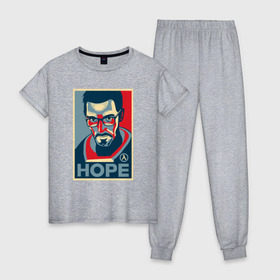 Женская пижама хлопок с принтом Half-Life HOPE в Белгороде, 100% хлопок | брюки и футболка прямого кроя, без карманов, на брюках мягкая резинка на поясе и по низу штанин | half life | hl | mr.freeman | мистер фрим | надежда на hl3hope | халф лайф