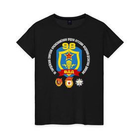 Женская футболка хлопок с принтом 98 ВДД ВДВ в Белгороде, 100% хлопок | прямой крой, круглый вырез горловины, длина до линии бедер, слегка спущенное плечо | 98 вдд вдввдв | 98вдд | гвардия | десант | дивизия