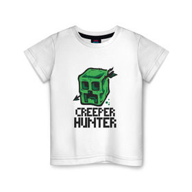 Детская футболка хлопок с принтом Creeper hunter в Белгороде, 100% хлопок | круглый вырез горловины, полуприлегающий силуэт, длина до линии бедер | крипер | майнкрафт | охотник