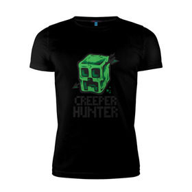 Мужская футболка премиум с принтом Creeper hunter в Белгороде, 92% хлопок, 8% лайкра | приталенный силуэт, круглый вырез ворота, длина до линии бедра, короткий рукав | крипер | майнкрафт | охотник