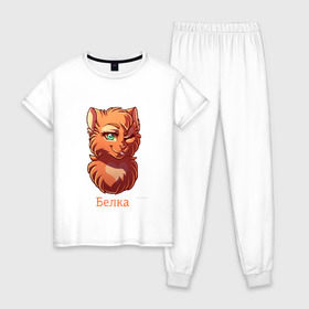 Женская пижама хлопок с принтом Коты - Воители. Белка в Белгороде, 100% хлопок | брюки и футболка прямого кроя, без карманов, на брюках мягкая резинка на поясе и по низу штанин | 