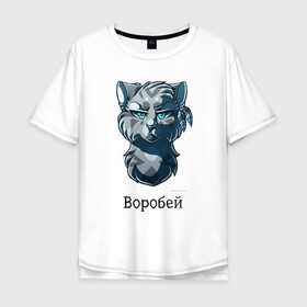 Мужская футболка хлопок Oversize с принтом Коты - Воители. Воробей в Белгороде, 100% хлопок | свободный крой, круглый ворот, “спинка” длиннее передней части | 