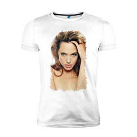 Мужская футболка премиум с принтом Анджелина Джоли в Белгороде, 92% хлопок, 8% лайкра | приталенный силуэт, круглый вырез ворота, длина до линии бедра, короткий рукав | angelina jolie | анджелина джоли | кинозвезда