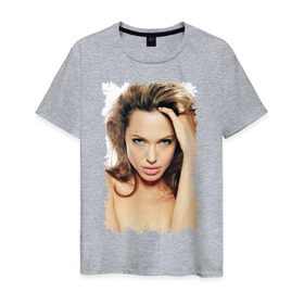 Мужская футболка хлопок с принтом Анджелина Джоли в Белгороде, 100% хлопок | прямой крой, круглый вырез горловины, длина до линии бедер, слегка спущенное плечо. | angelina jolie | анджелина джоли | кинозвезда