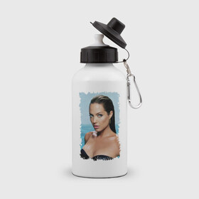 Бутылка спортивная с принтом Angelina Jolie в Белгороде, металл | емкость — 500 мл, в комплекте две пластиковые крышки и карабин для крепления | angelina jolie | анджелина джоли | кинозвезда